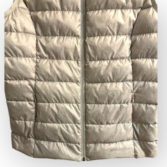 Eddie Bauer 650 fill Woman’s Light Grey Cirruslite Down Feather full zip Vest L - Picture 5 of 7